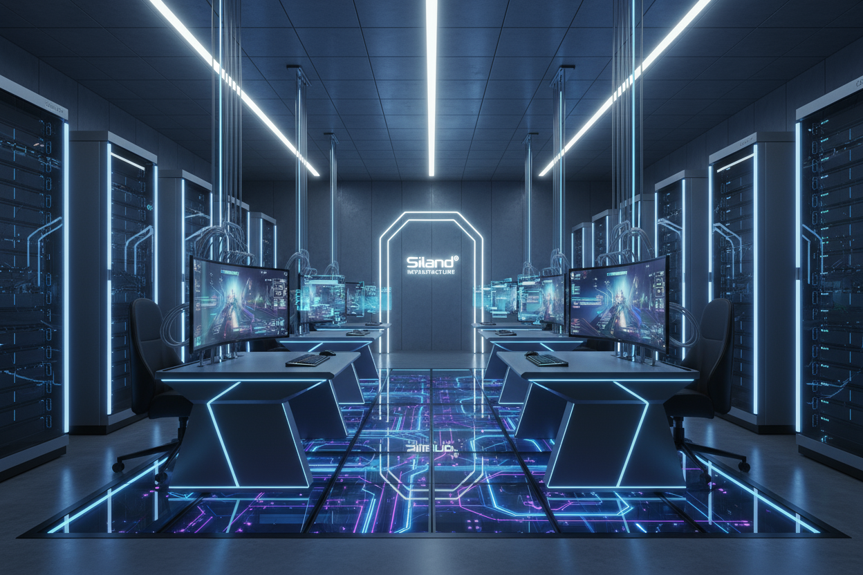generate a picture size:1400*1400, the content is Cloud Gaming Zones with Siland® Infrastructure