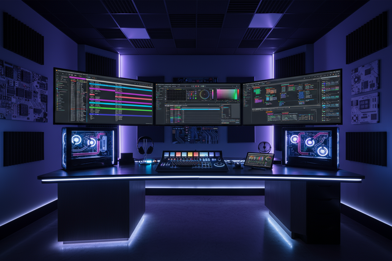 size:1400*1400
content:Video Editing Studios
High memory capacity and encoding/decoding units provide powerful support for 4K/8K video editing, color grading, and compositing workflows. Ideal for professional studios handling multi-layered timelines and demanding post-production pipelines.