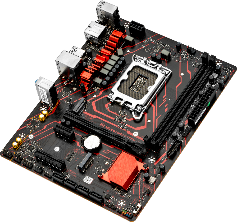 Материнская плата MAXSUN MS-Milestone B760M D5L V2, LGA1700, Intel B760, 2xDDR5, 4xSATA, 2xM.2, 1xPCIe 4.0 x16, 1xPCIe 3.0 x4, 1xPCIe 3.0 x1, 1xHDMI, 1xDP, 1x2.5Gb LAN, 4xUSB-A 5Gbps, 4xUSB-A 2.0, 3x3.5 мм, 5.1, mATX, фото2